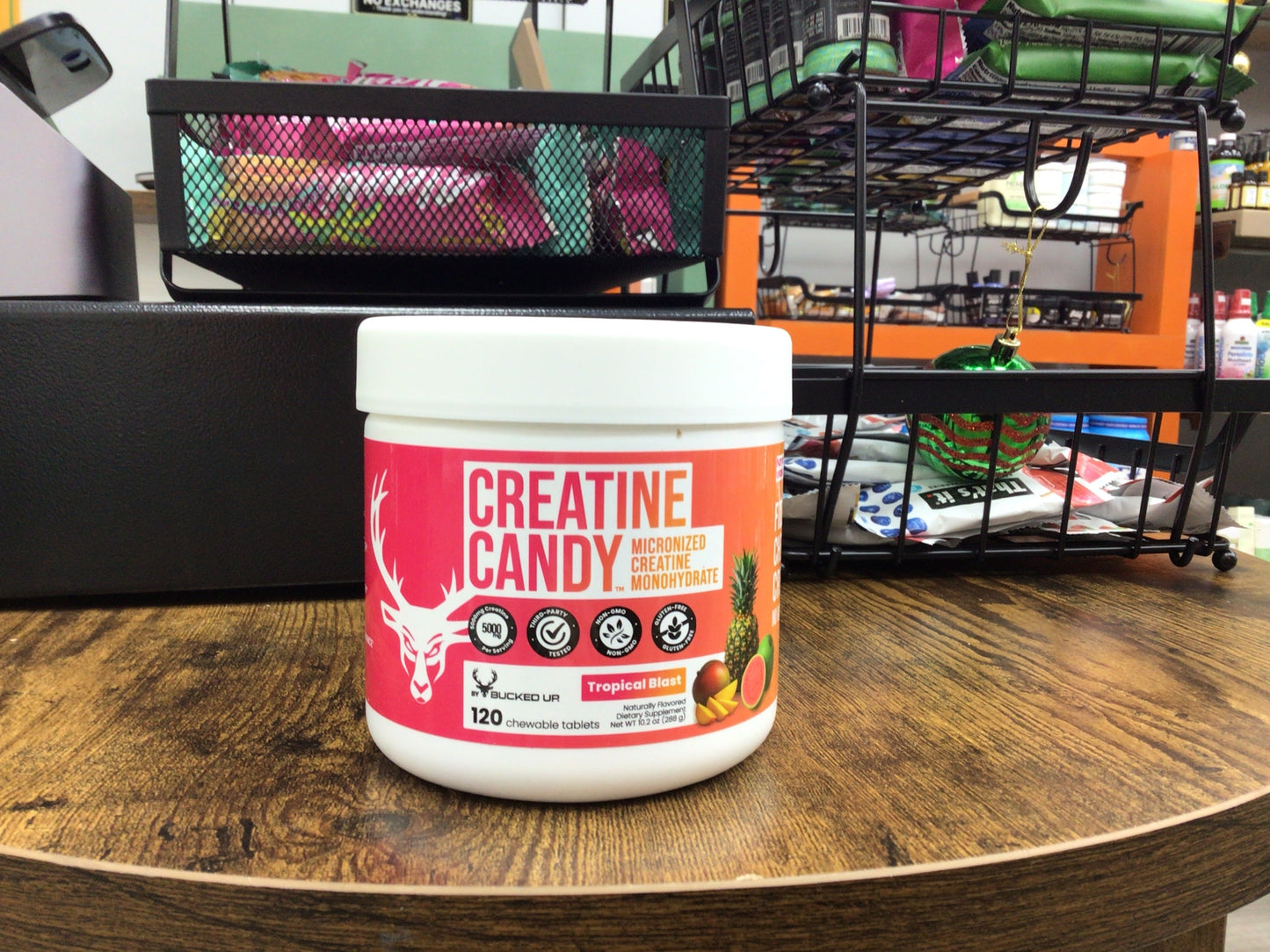Bucked Up Creatine Candy Tropical Blast | Micronized Creatine Monohydrate | 120 Chewable Tablets, 24 Servings | Fizzy Creatine No Water Needed | Non GMO Gluten Free Third Party Tested