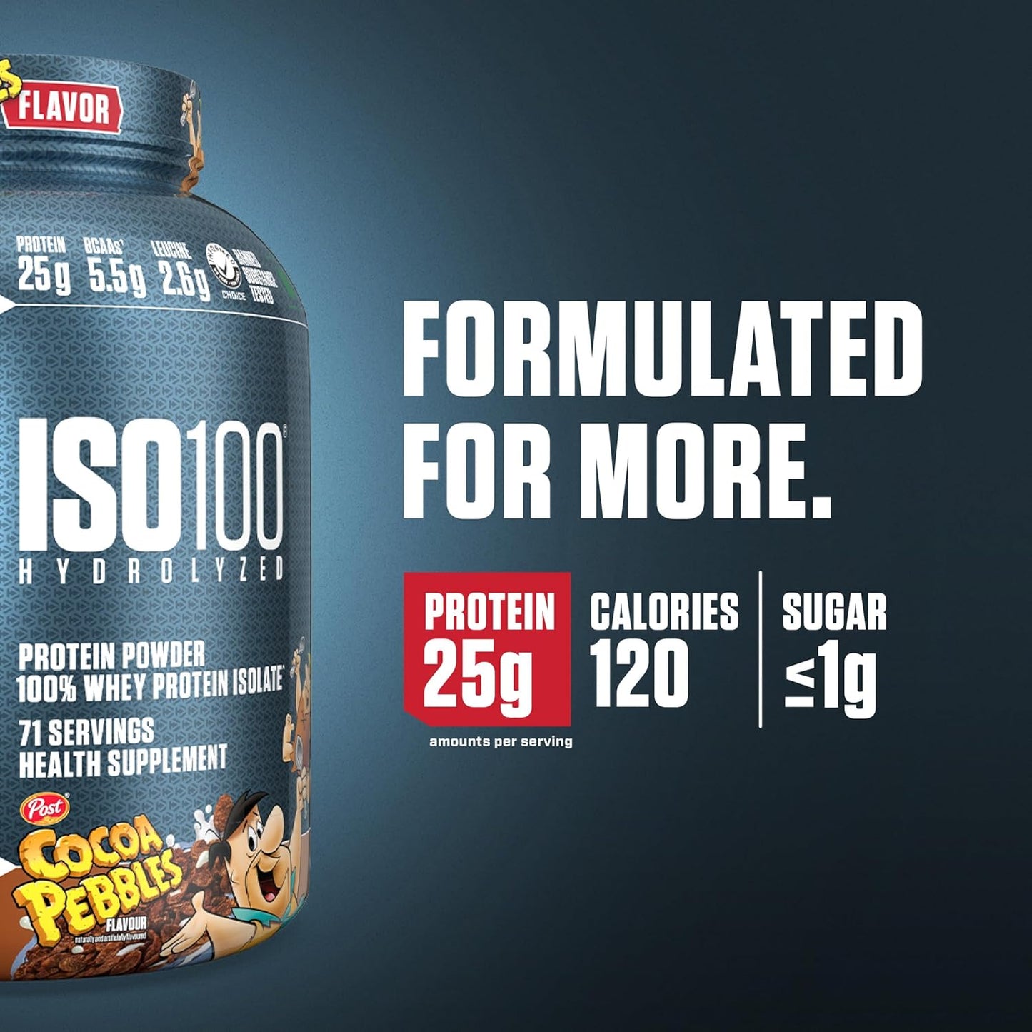 Dymatize ISO100 Whey Protein Powder Isolate, Cocoa Pebbles, 25g of Protein, 5 Pound, 5.5g BCAAs, Less Than 120 Cal., Gluten Free, 1g Fat, 1g Sugar, 2g Carb