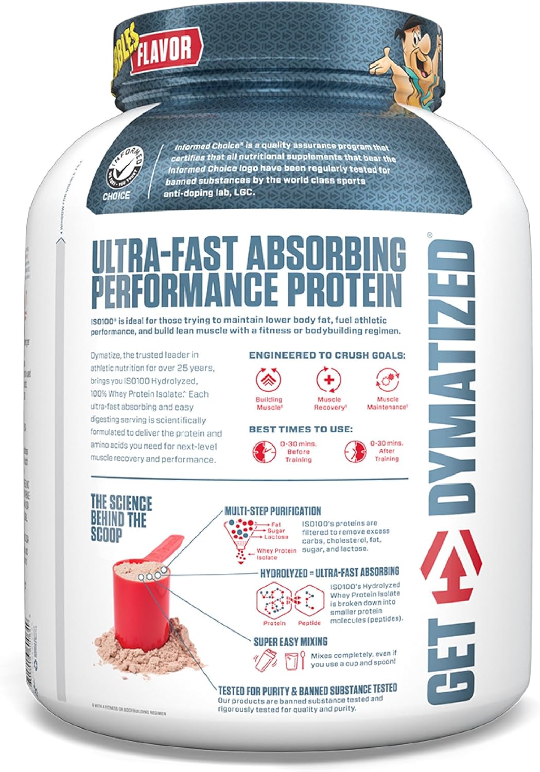 Dymatize ISO100 Whey Protein Powder Isolate, Cocoa Pebbles, 25g of Protein, 5 Pound, 5.5g BCAAs, Less Than 120 Cal., Gluten Free, 1g Fat, 1g Sugar, 2g Carb