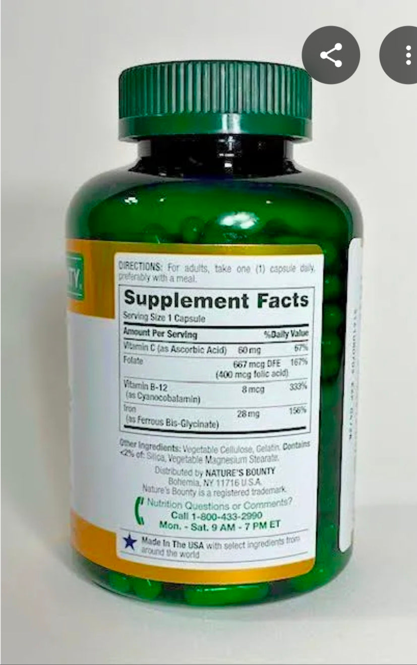 Nature's Bounty Iron Glycinate 300 Capsules