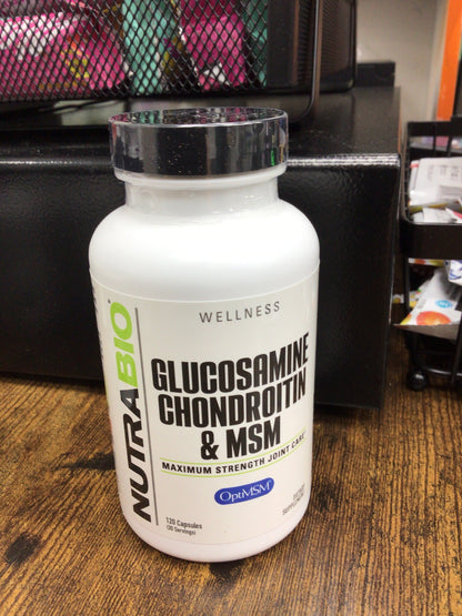 NutraBio Glucosamine Chondroitin & OptiMSM Supplement, Joint Support Formula - 120 Capsules (120 Count)