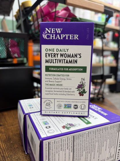 New Chapter Women’s Multivitamin, Iron, B6, B12, Biotin for Hair Growth, D3, VIT C, Zinc for Immune & Stress Support, Gentle on an Empty Stomach, One Daily, Non-GMO, Gluten-Free, 18+, 48 Tablets