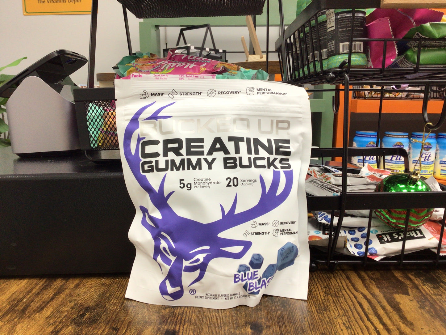 Bucked Up Creatine Gummy Bucks Blue Blast | 5g Creatine Monohydrate per Serving | Non GMO Gluten Free Vegan Creatine Gummies | Chewable Creatine Supplement (20 Servings)