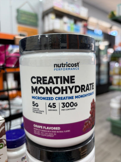 Nutricost Performance Creatine Monohydrate Powder ( Grape Flavored 10.7 Oz 5 G(300 Gram) - High Quality Micronized  Creatine Supplement - Vegan, Non-GMO, Gluten Free