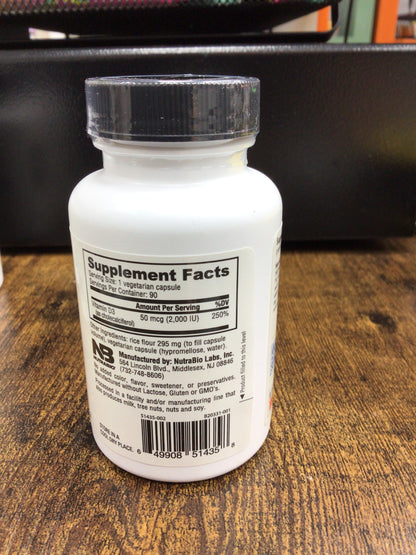 NutraBio Vitamin D (2000 IU), Immune Support - 90 Vegetable Capsules