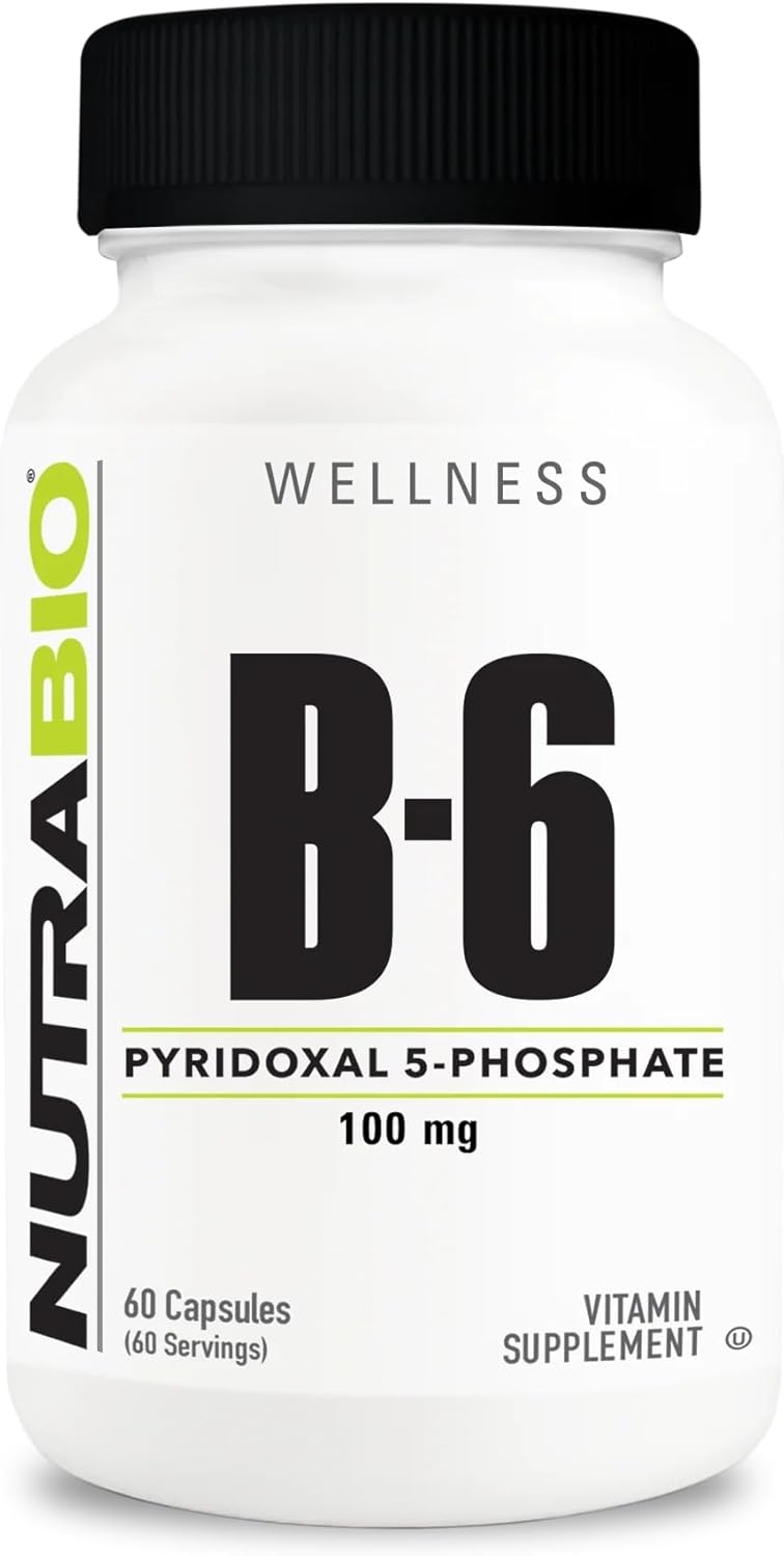 NutraBio Vitamin B6 P5P (Pyridoxal 5-Phosphate) Vitamin B6 100mg per Serving- 60 Vegetable Capsules