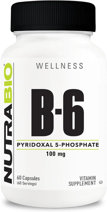 NutraBio Vitamin B6 P5P (Pyridoxal 5-Phosphate) Vitamin B6 100mg per Serving- 60 Vegetable Capsules