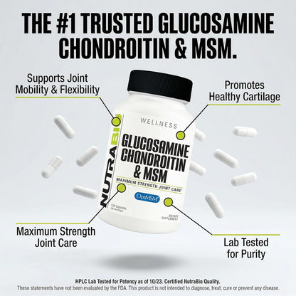 NutraBio Glucosamine Chondroitin & OptiMSM Supplement, Joint Support Formula - 120 Capsules (120 Count)