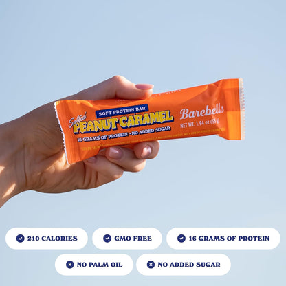 Barebells Soft Protein Bars, Salted Peanut Caramel - 12 Count, 16g High Protein Treats - Chocolate Nutrition Bar with 1g Total Sugars - On The Go Breakfast or Post-Workout Snack