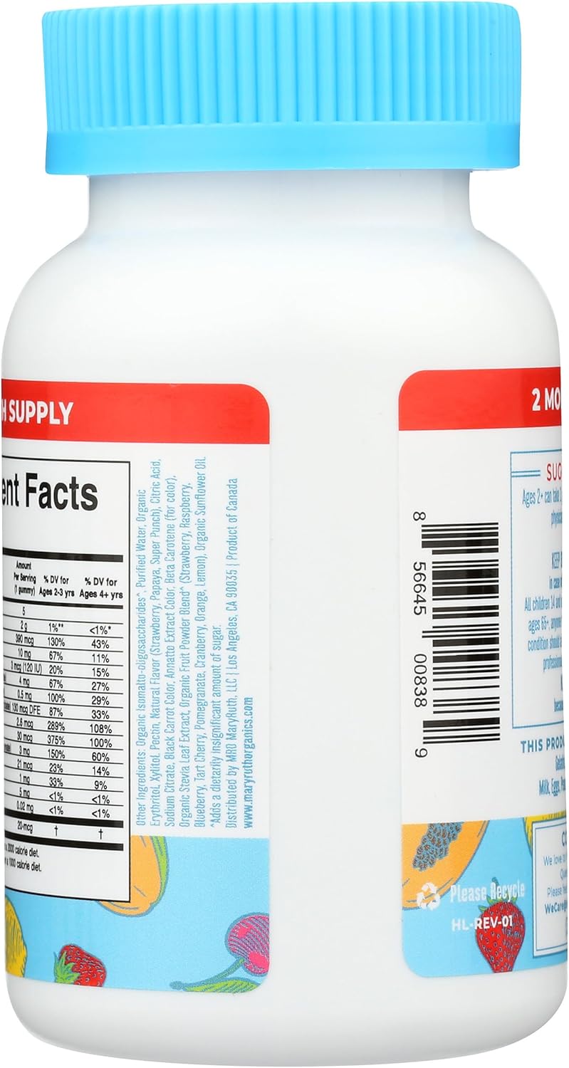 MARYRUTH'S Kids Vitamins | Multi | Sugar Free | 2 Month Supply | Kids Multivitamin Gummies for Ages 2+ | Vegan | Only 1 Gummy a Day | 60 Count