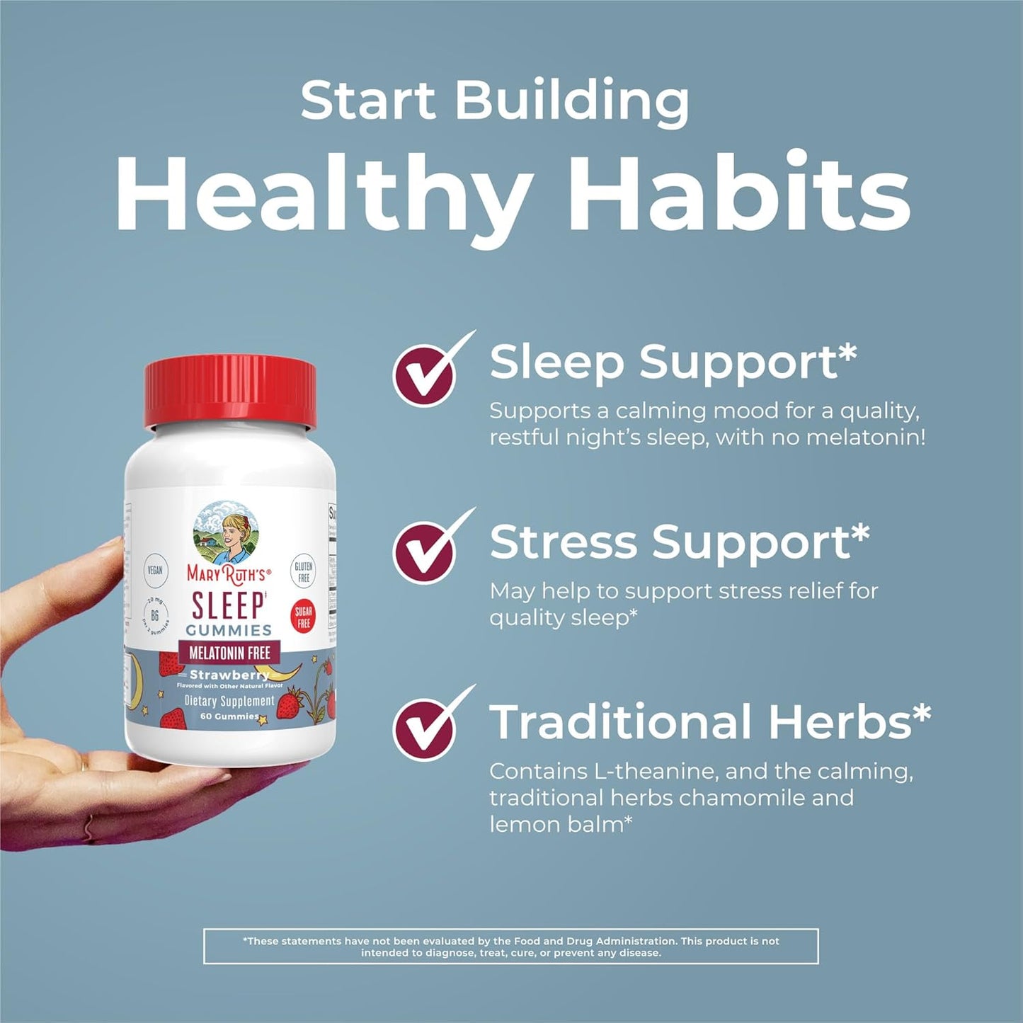 MARYRUTH'S Sleep Gummies | Sugar Free | NO Melatonin | L Theanine | Lemon Balm Leaf | Chamomile | Vitamin B6 | Relaxation & Sleep Support | Stress Relief | Vegan | Gluten Free | 60 Count