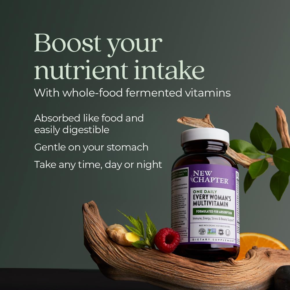 New Chapter Women’s Multivitamin, Iron, B6, B12, Biotin for Hair Growth, D3, VIT C, Zinc for Immune & Stress Support, Gentle on an Empty Stomach, One Daily, Non-GMO, Gluten-Free, 18+, 48 Tablets