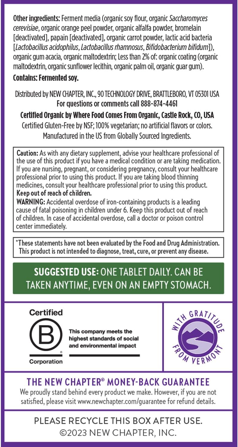 New Chapter Women’s Multivitamin, Iron, B6, B12, Biotin for Hair Growth, D3, VIT C, Zinc for Immune & Stress Support, Gentle on an Empty Stomach, One Daily, Non-GMO, Gluten-Free, 18+, 48 Tablets