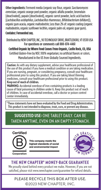 New Chapter Women’s Multivitamin, Iron, B6, B12, Biotin for Hair Growth, D3, VIT C, Zinc for Immune & Stress Support, Gentle on an Empty Stomach, One Daily, Non-GMO, Gluten-Free, 18+, 48 Tablets