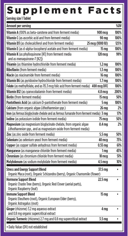 New Chapter Women’s Multivitamin, Iron, B6, B12, Biotin for Hair Growth, D3, Vit C, Zinc for Immune & Stress Support, Gentle on an Empty Stomach, One Daily, Non-GMO, Gluten-Free, 18+, 72 Tablets