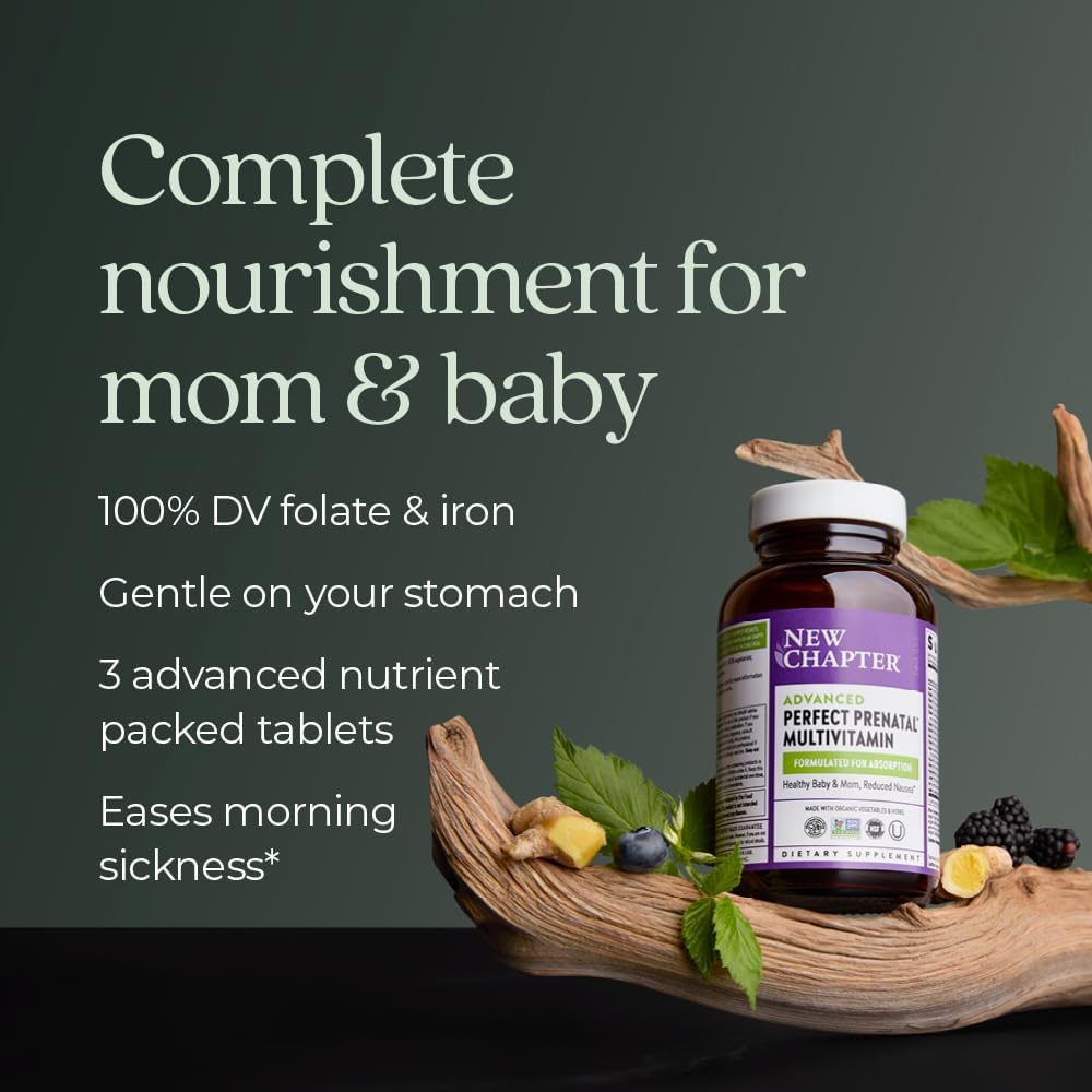 New Chapter Advanced Perfect Prenatal Vitamins, 96ct, Made with Organic, Non-GMO Ingredients for Healthy Baby & Mom - Folate (Methylfolate), Whole-Food Fermented Iron, Vitamin D3 + Ginger