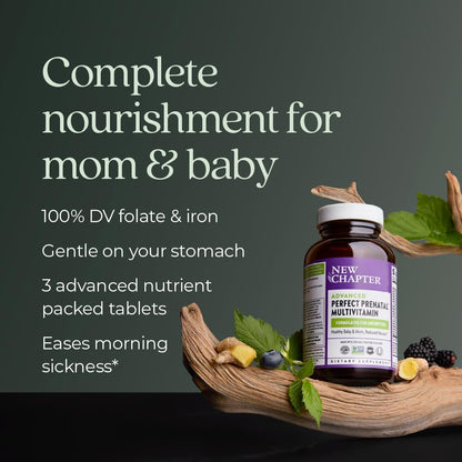 New Chapter Advanced Perfect Prenatal Vitamins, 96ct, Made with Organic, Non-GMO Ingredients for Healthy Baby & Mom - Folate (Methylfolate), Whole-Food Fermented Iron, Vitamin D3 + Ginger