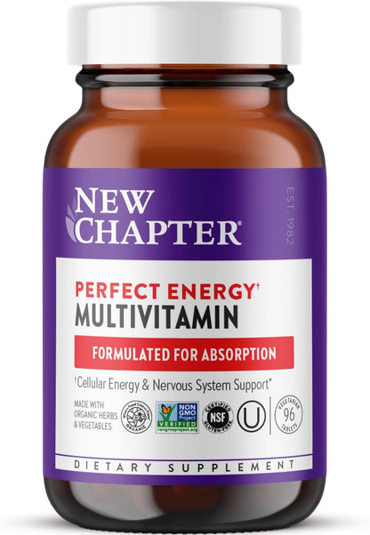 New Chapter Energy Supplement - Perfect Energy Multivitamin for Balanced Energy + Stress Support with B Vitamins + Vitamin D3 + Organic Non-GMO Ingredients - 96 ct