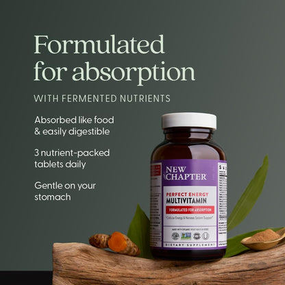New Chapter Energy Supplement - Perfect Energy Multivitamin for Balanced Energy + Stress Support with B Vitamins + Vitamin D3 + Organic Non-GMO Ingredients - 96 ct