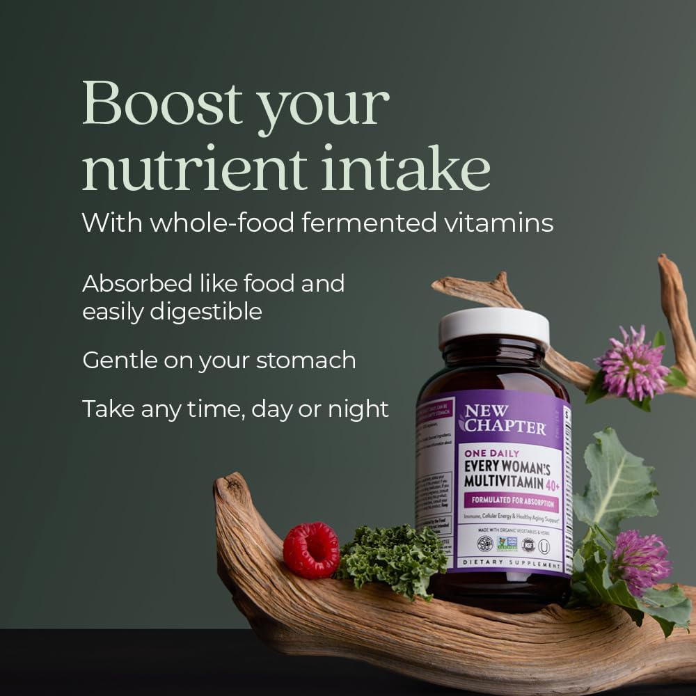 New Chapter Women’s Multivitamin 40+, extra B6 & B12, Biotin for Hair Growth, D3, Vit C, Zinc for Immune & Stress Support, Gentle on an Empty Stomach, One Daily, Non-GMO, Gluten-Free, 48 Tablets