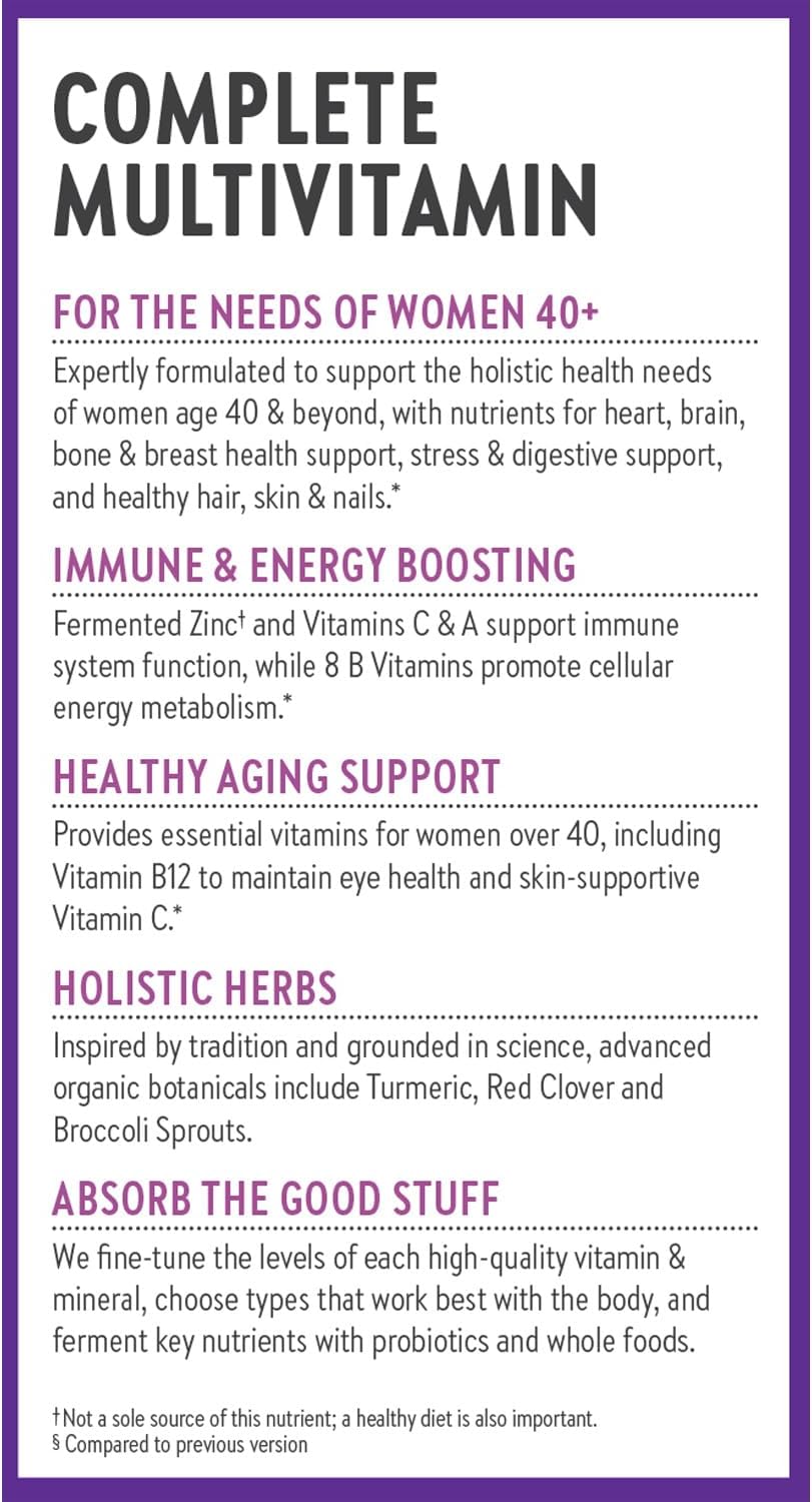 New Chapter Women’s Multivitamin 40+, extra B6 & B12, Biotin for Hair Growth, D3, Vit C, Zinc for Immune & Stress Support, Gentle on an Empty Stomach, One Daily, Non-GMO, Gluten-Free, 48 Tablets