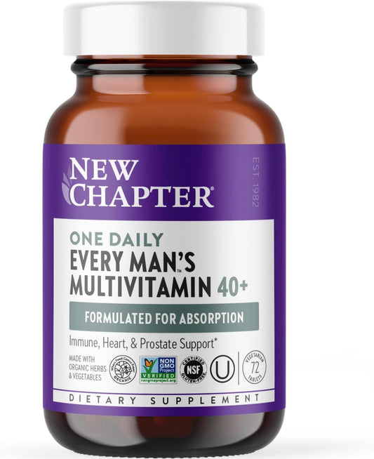 New Chapter Men’s Multivitamin 40+, Extra B6 & B12, D3, Vitamin C & Zinc, Immune, Heart, Cellular Energy, and Brain Health, Gentle on The Stomach, One Daily, Non-GMO, Gluten-Free, 72 Tablets