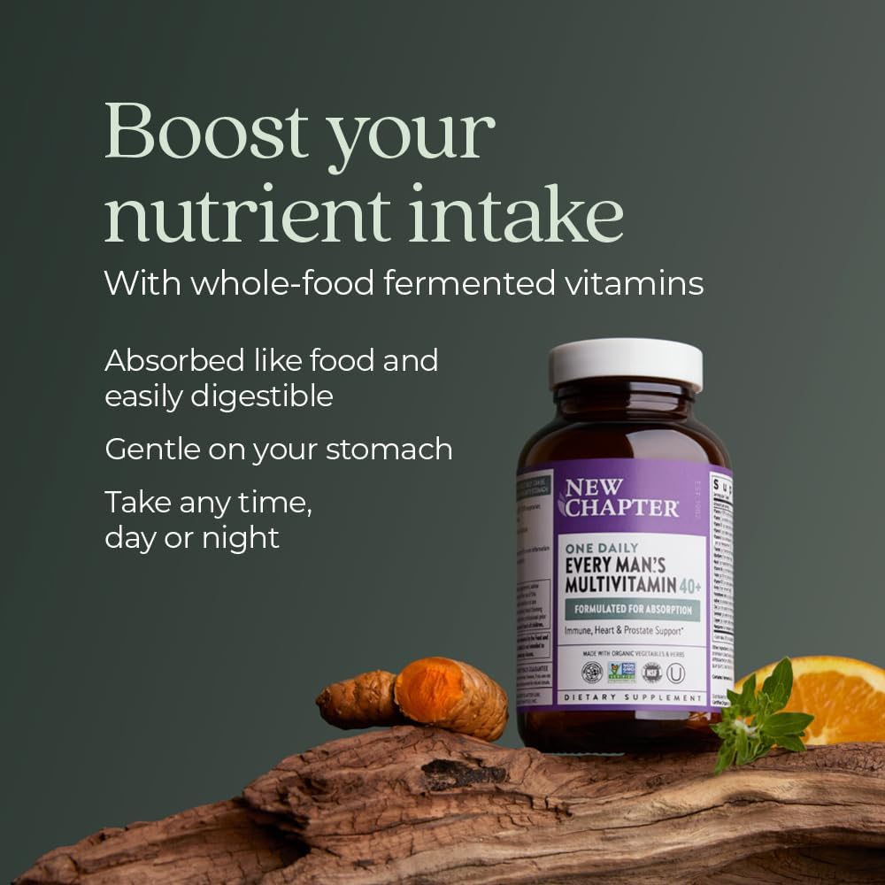 New Chapter Men’s Multivitamin 40+, Extra B6 & B12, D3, Vitamin C & Zinc, Immune, Heart, Cellular Energy, and Brain Health, Gentle on The Stomach, One Daily, Non-GMO, Gluten-Free, 72 Tablets