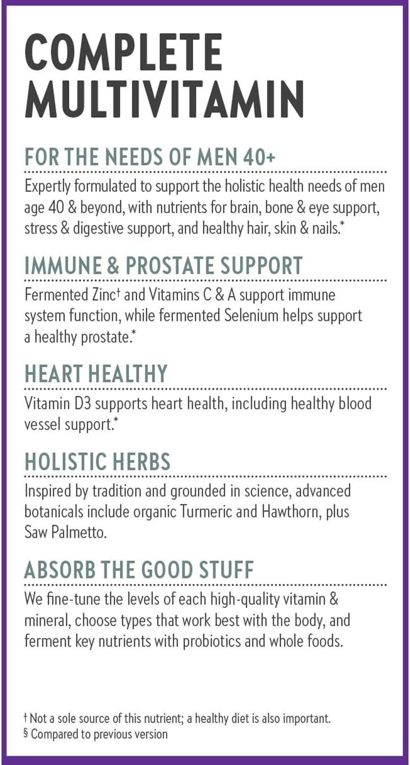 New Chapter Men’s Multivitamin 40+, Extra B6 & B12, D3, Vitamin C & Zinc, Immune, Heart, Cellular Energy, and Brain Health, Gentle on The Stomach, One Daily, Non-GMO, Gluten-Free, 72 Tablets
