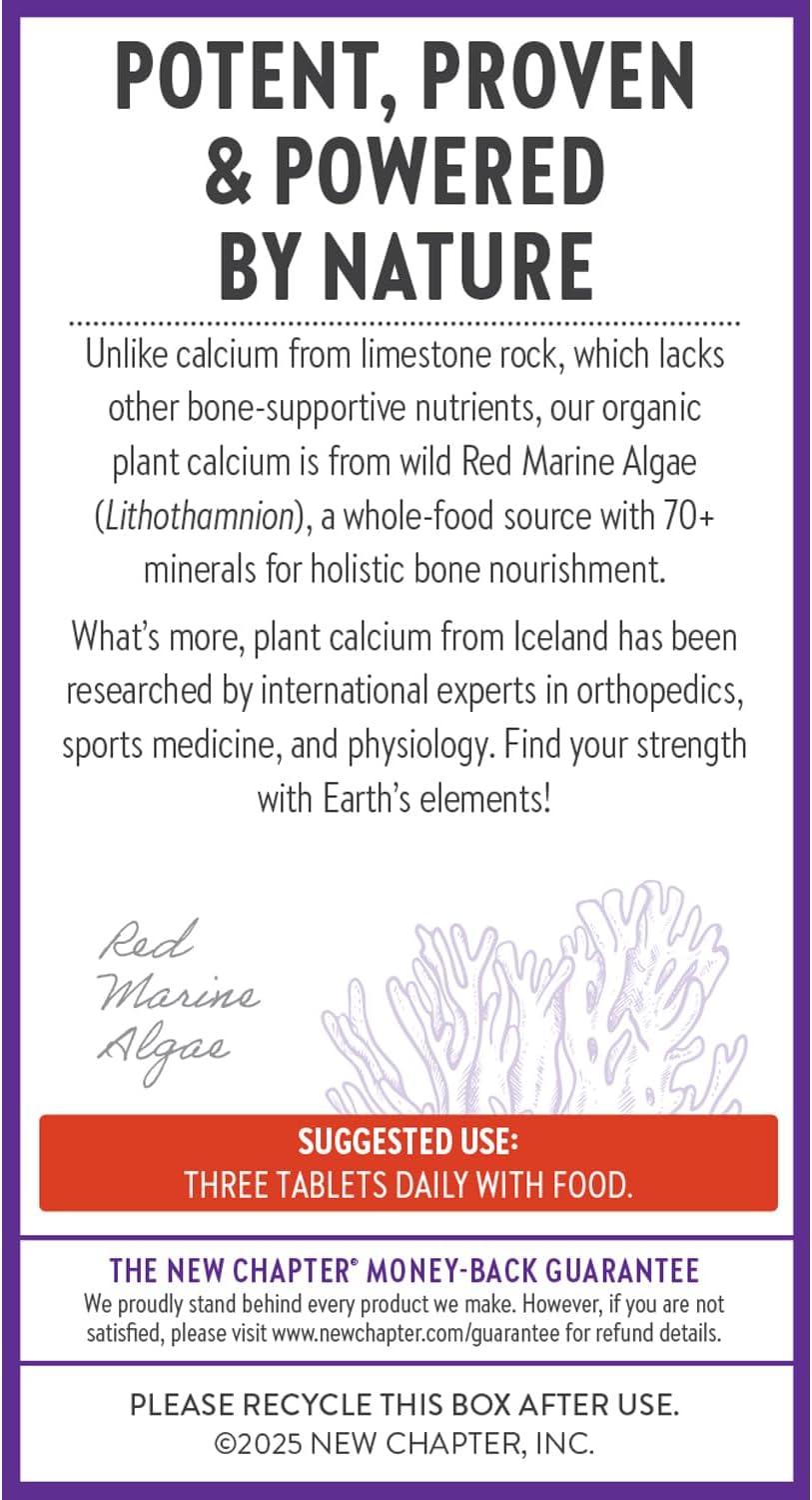 New Chapter Calcium Supplement - Bone Strength Plant-Based USDA Organic Calcium with Magnesium, Vitamin D3+K2, for Bone Health & Joint Mobility, Heart Support, 905 mg dose - 60 Slim Tablets