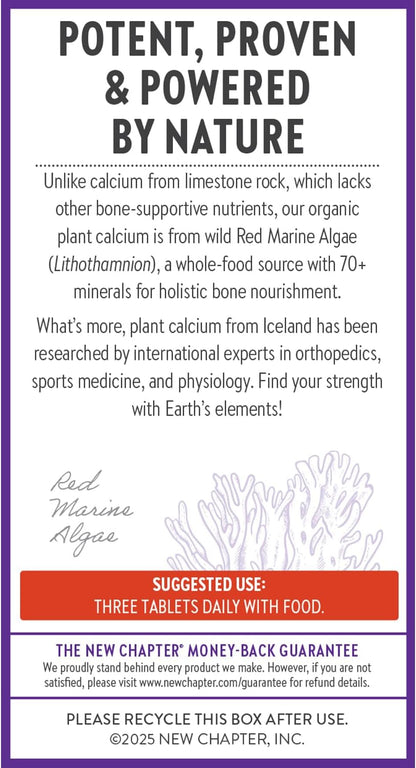 New Chapter Calcium Supplement - Bone Strength Plant-Based USDA Organic Calcium with Magnesium, Vitamin D3+K2, for Bone Health & Joint Mobility, Heart Support, 905 mg dose - 60 Slim Tablets