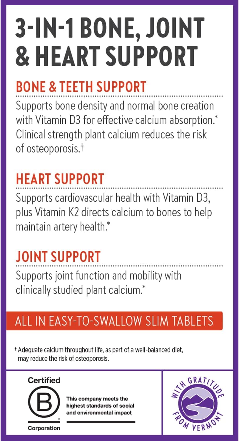 New Chapter Calcium Supplement - Bone Strength Plant-Based USDA Organic Calcium with Magnesium, Vitamin D3+K2, for Bone Health & Joint Mobility, Heart Support, 905 mg dose - 60 Slim Tablets