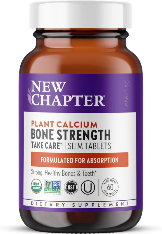 New Chapter Calcium Supplement - Bone Strength Plant-Based USDA Organic Calcium with Magnesium, Vitamin D3+K2, for Bone Health & Joint Mobility, Heart Support, 905 mg dose - 60 Slim Tablets