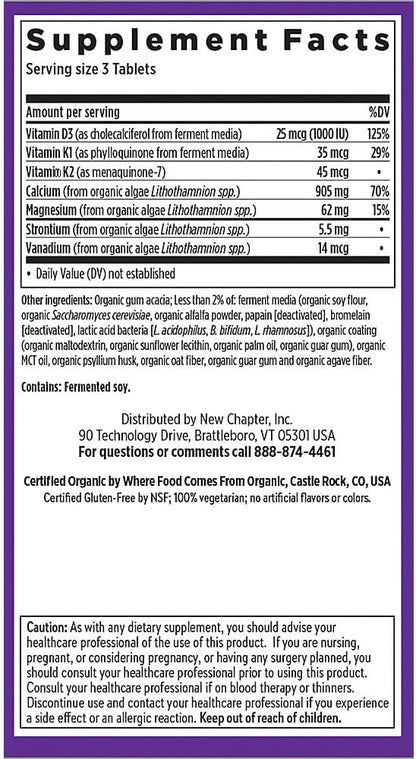 New Chapter Calcium Supplement â€“ Bone Strength Organic Plant Calcium with Vitamin K2 + D3 + Magnesium, Vegetarian, Gluten Free - 120 count (40 day supply)