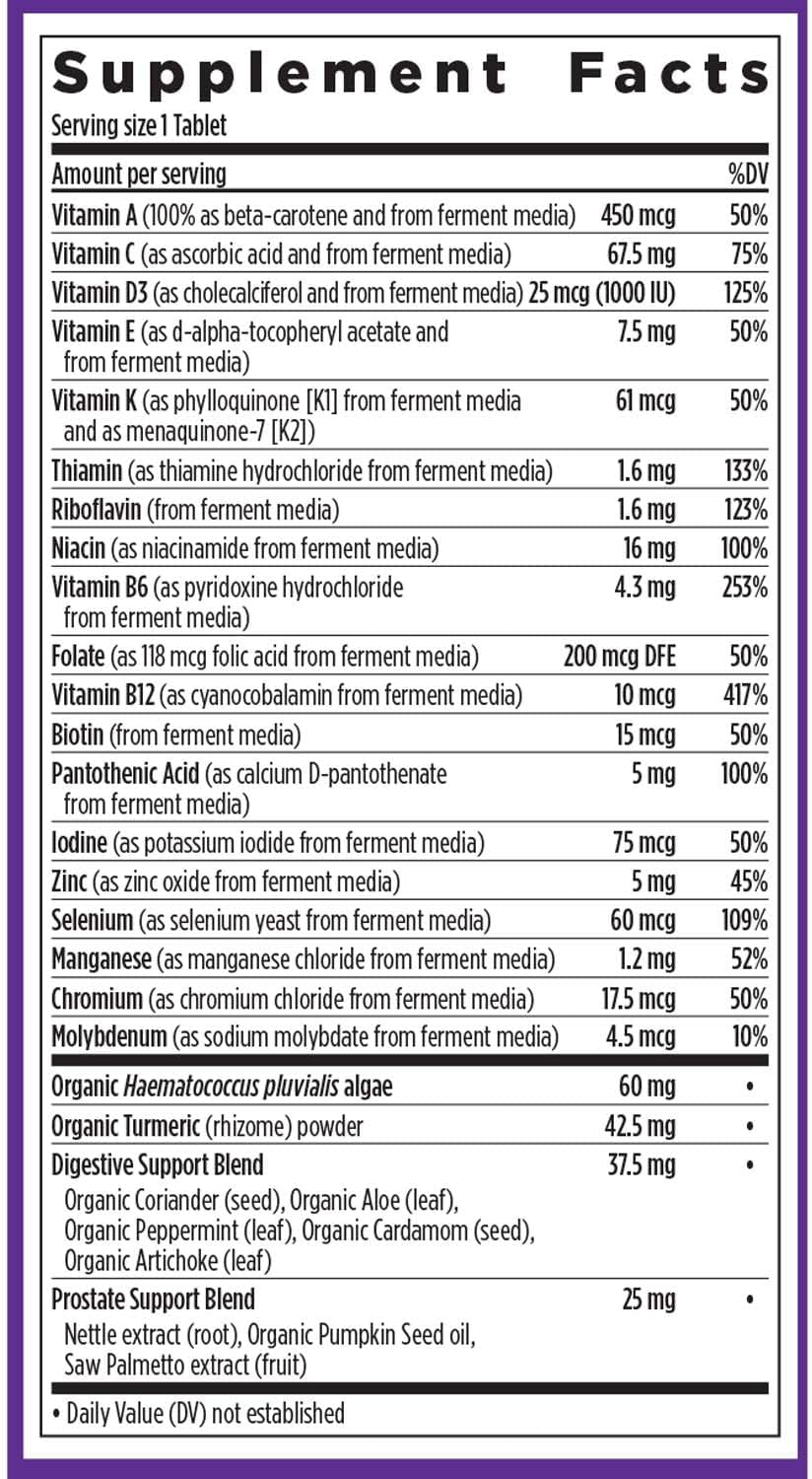 New Chapter Men's Multivitamin 50 Plus for Brain, Heart, Digestive, Prostate & Immune Support with 20+ Nutrients + Astaxanthin - Every Man's One Daily 55+, Gentle on The Stomach - 72 ct