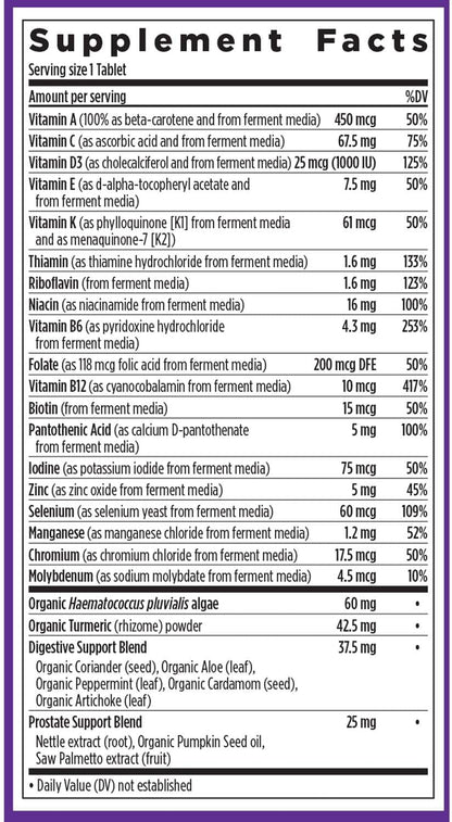 New Chapter Men's Multivitamin 50 Plus for Brain, Heart, Digestive, Prostate & Immune Support with 20+ Nutrients + Astaxanthin - Every Man's One Daily 55+, Gentle on The Stomach - 72 ct