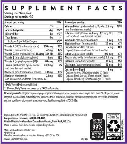 New Chapter Kids Multivitamin Gummies - 65% Less Sugar, Kids Gummy Vitamins with Vitamins C, D3 & Zinc, Non-GMO, Gluten Free, Berry-Citrus, 60ct