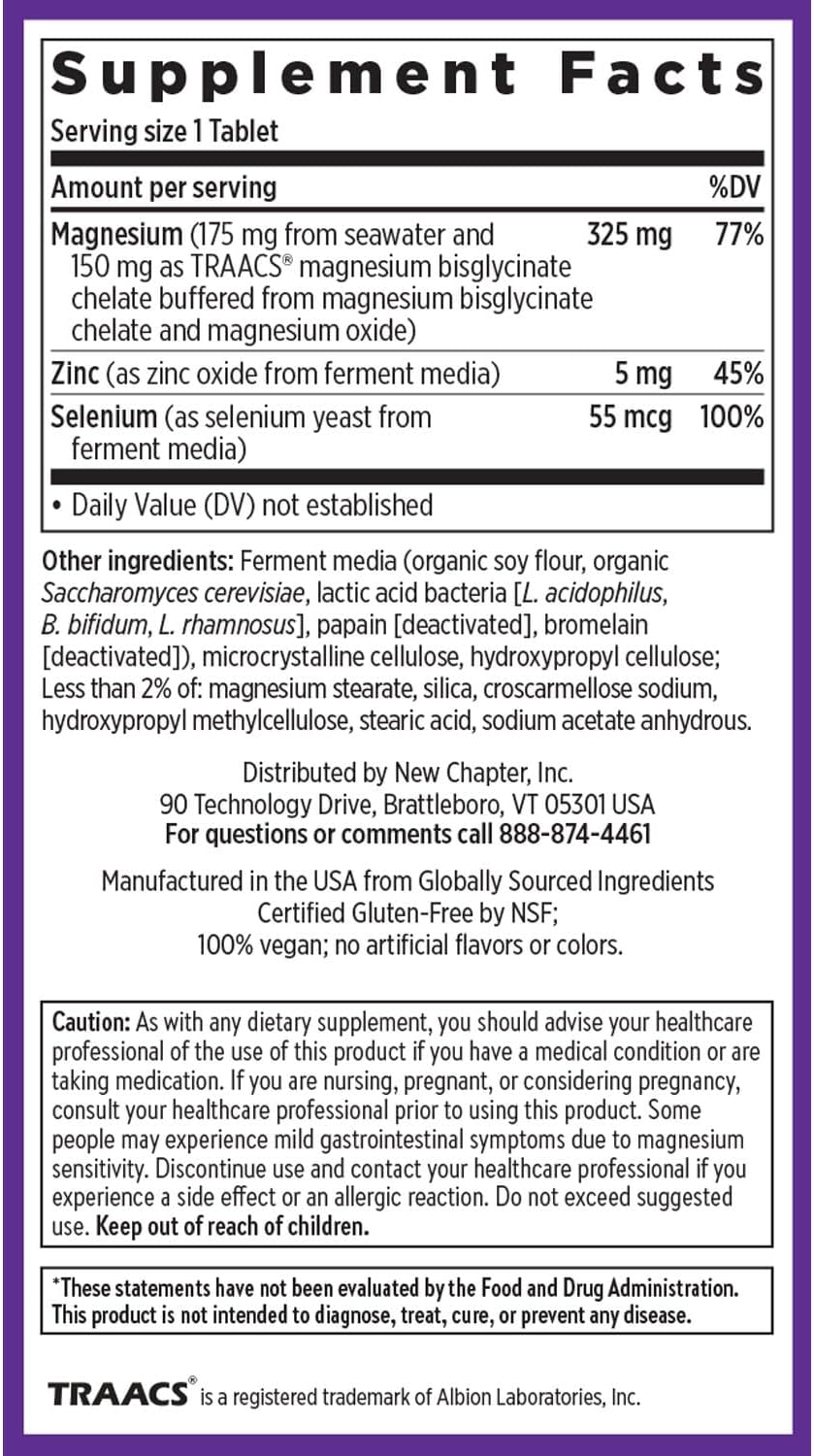 New Chapter Magnesium-Selenium-Zinc Supplement, 325 mg Magnesium in One-Daily Tablet for Active Bodies, Bounce Back After Exercise with Muscle Support Minerals + Hydrating Electrolytes, 30 Count