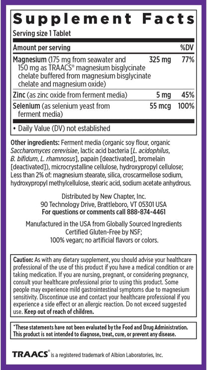 New Chapter Magnesium-Selenium-Zinc Supplement, 325 mg Magnesium in One-Daily Tablet for Active Bodies, Bounce Back After Exercise with Muscle Support Minerals + Hydrating Electrolytes, 30 Count