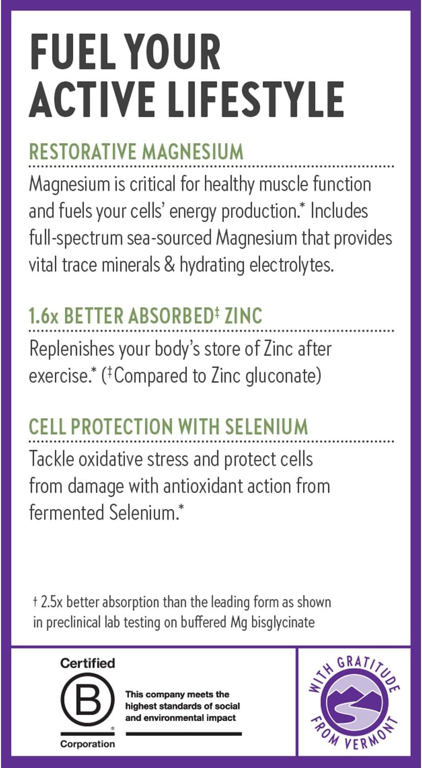 New Chapter Magnesium-Selenium-Zinc Supplement, 325 mg Magnesium in One-Daily Tablet for Active Bodies, Bounce Back After Exercise with Muscle Support Minerals + Hydrating Electrolytes, 30 Count
