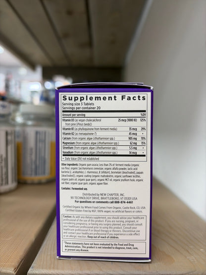 New Chapter Calcium Supplement - Bone Strength Plant-Based USDA Organic Calcium with Magnesium, Vitamin D3+K2, for Bone Health & Joint Mobility, Heart Support, 905 mg dose - 60 Slim Tablets