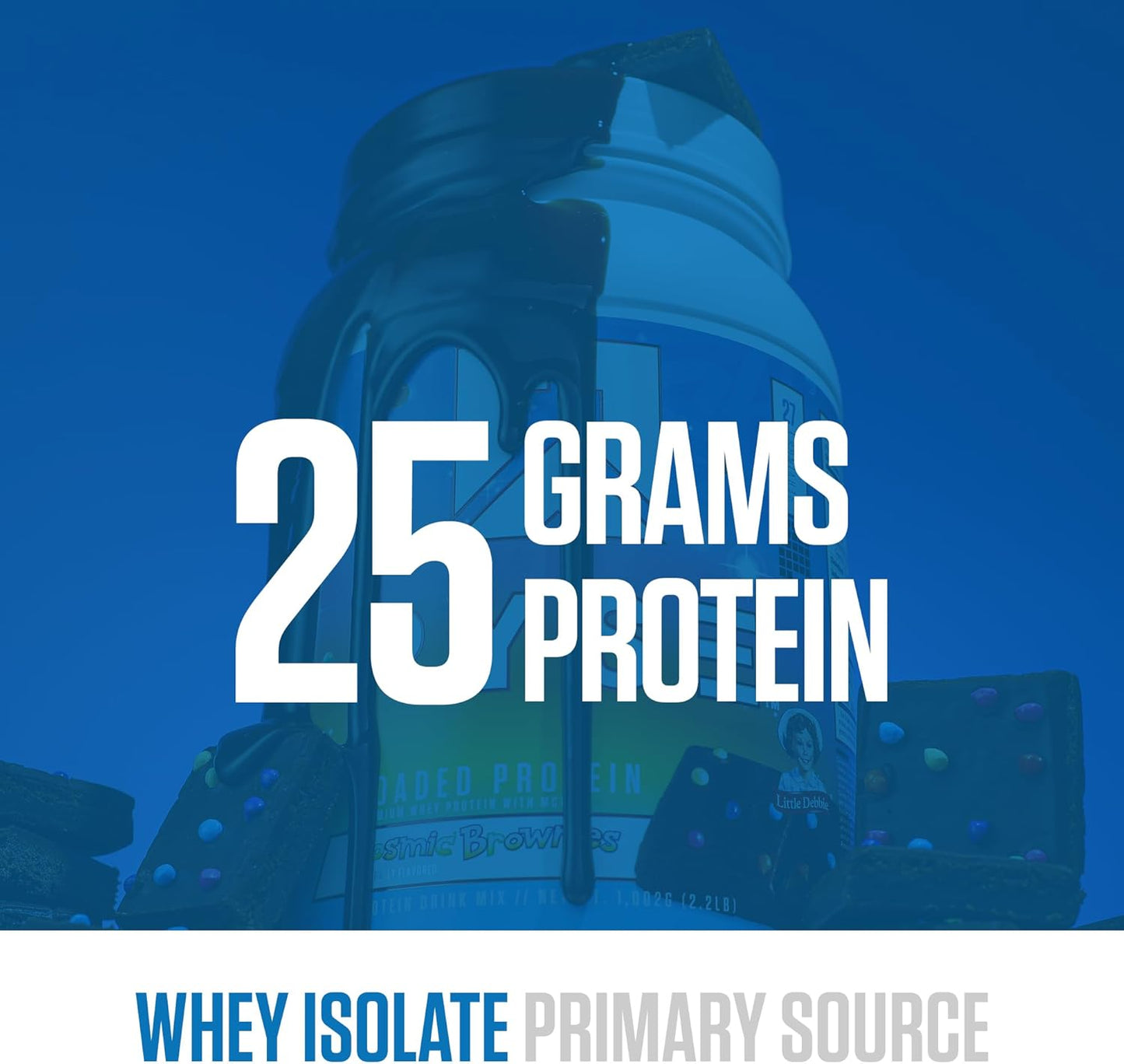 RYSE Loaded Protein Powder - Little Debbie Cosmic Brownie - 25g Whey Protein Isolate & Concentrate with Prebiotic Fiber & MCTs - Low Carb, Low Sugar, Digestive-Friendly - 27 Servings / 2 lb Tub