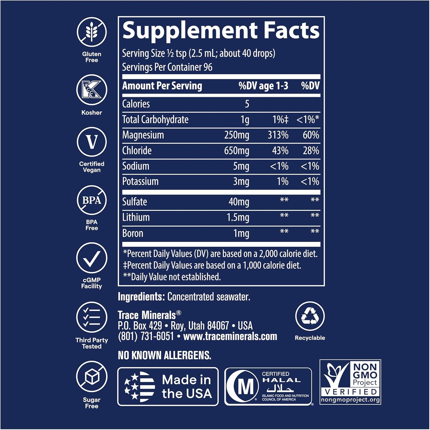 Trace Minerals ConcenTrace Trace Mineral Drops | Supports Energy, Digestion, Bone Health & Hydration, 70+ Ionic Trace Minerals w/Magnesium, Chloride & Potassium | Keto, Vegan & Non-GMO | 96 Servings