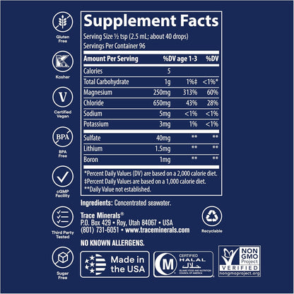 Trace Minerals ConcenTrace Trace Mineral Drops | Supports Energy, Digestion, Bone Health & Hydration, 70+ Ionic Trace Minerals w/Magnesium, Chloride & Potassium | Keto, Vegan & Non-GMO | 96 Servings