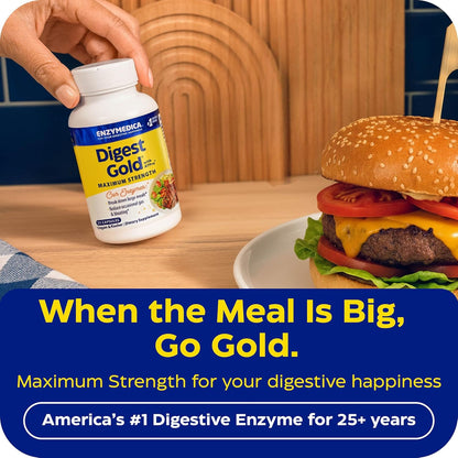 Enzymedica Digest Gold - Digestive Enzyme Supplement for Women & Men, Enzyme Capsules for Digestion, Gut Health Support, Helps Gas & Bloating, ATPro Energy Support, Maximum Strength, Vegan - 180 Caps