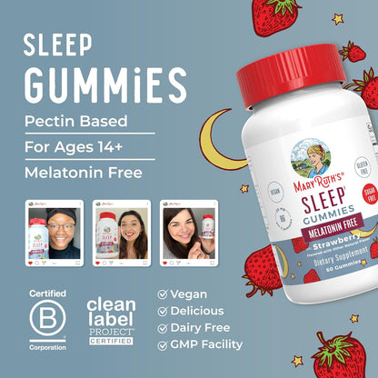 MARYRUTH'S Sleep Gummies | Sugar Free | NO Melatonin | L Theanine | Lemon Balm Leaf | Chamomile | Vitamin B6 | Relaxation & Sleep Support | Stress Relief | Vegan | Gluten Free | 60 Count