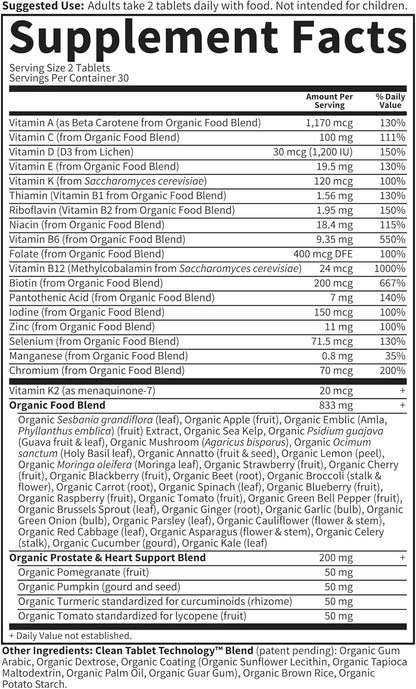 Garden of Life Organics Men's 40+ Multivitamin with Prostate Support, B12 & Vitamins – Vegan Daily Whole Food Multivitamin, Non-GMO, Certified Organic, 60 Tablets
