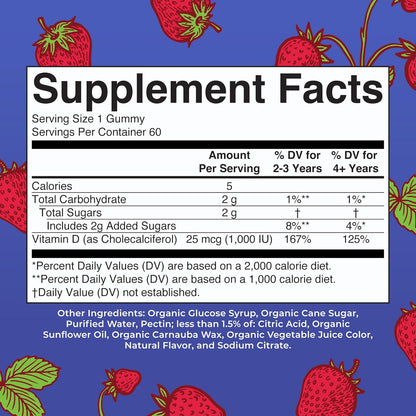 MARYRUTH'S Organic Vitamin D3 Gummies | 1000 IU | USDA Organic | Immune Support| Bone Health | Muscle Function | for Adults & Kids Ages 2+ | Vegan | Gluten Free | 2 Month Supply | 60 Count