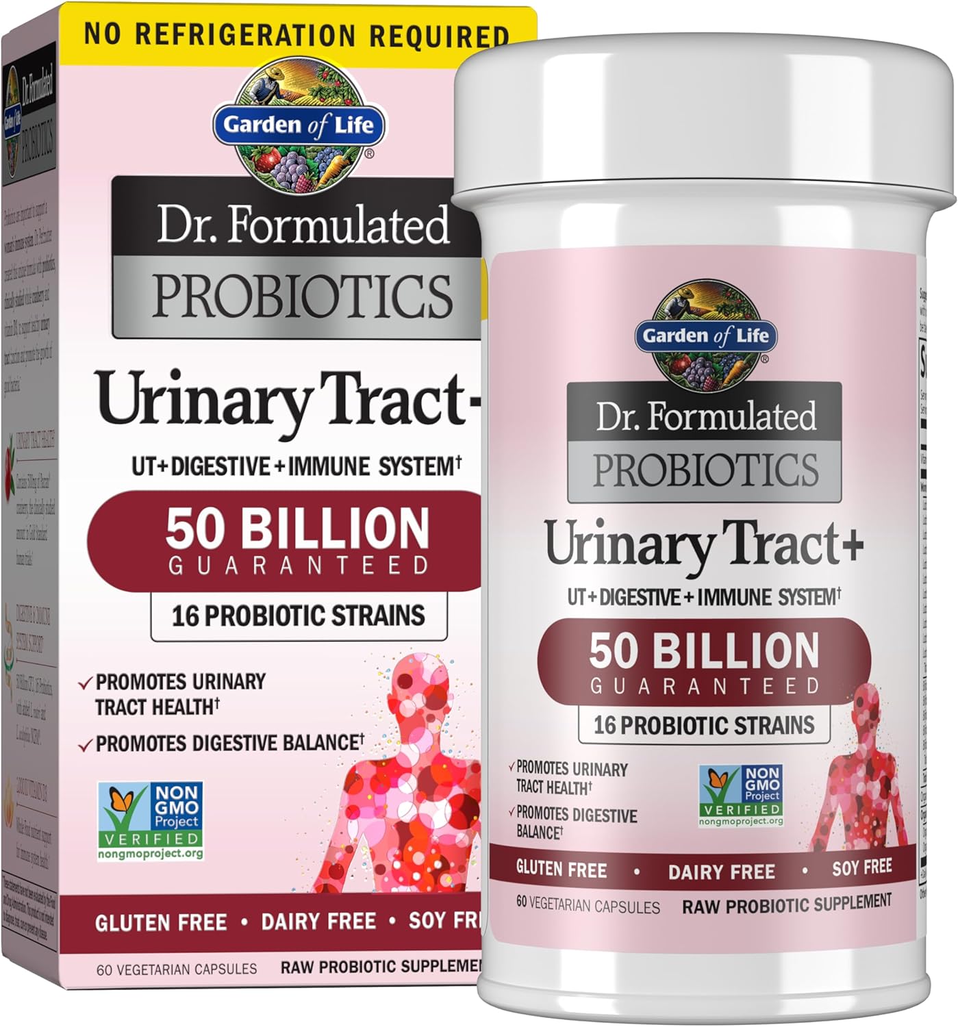 Garden of Life Dr. Formulated Probiotics Urinary Tract+ - 50 Billion CFU - Supports Digestive, Immune & Urinary Tract Health - Shelf Stable - 60 Vegetarian Capsules