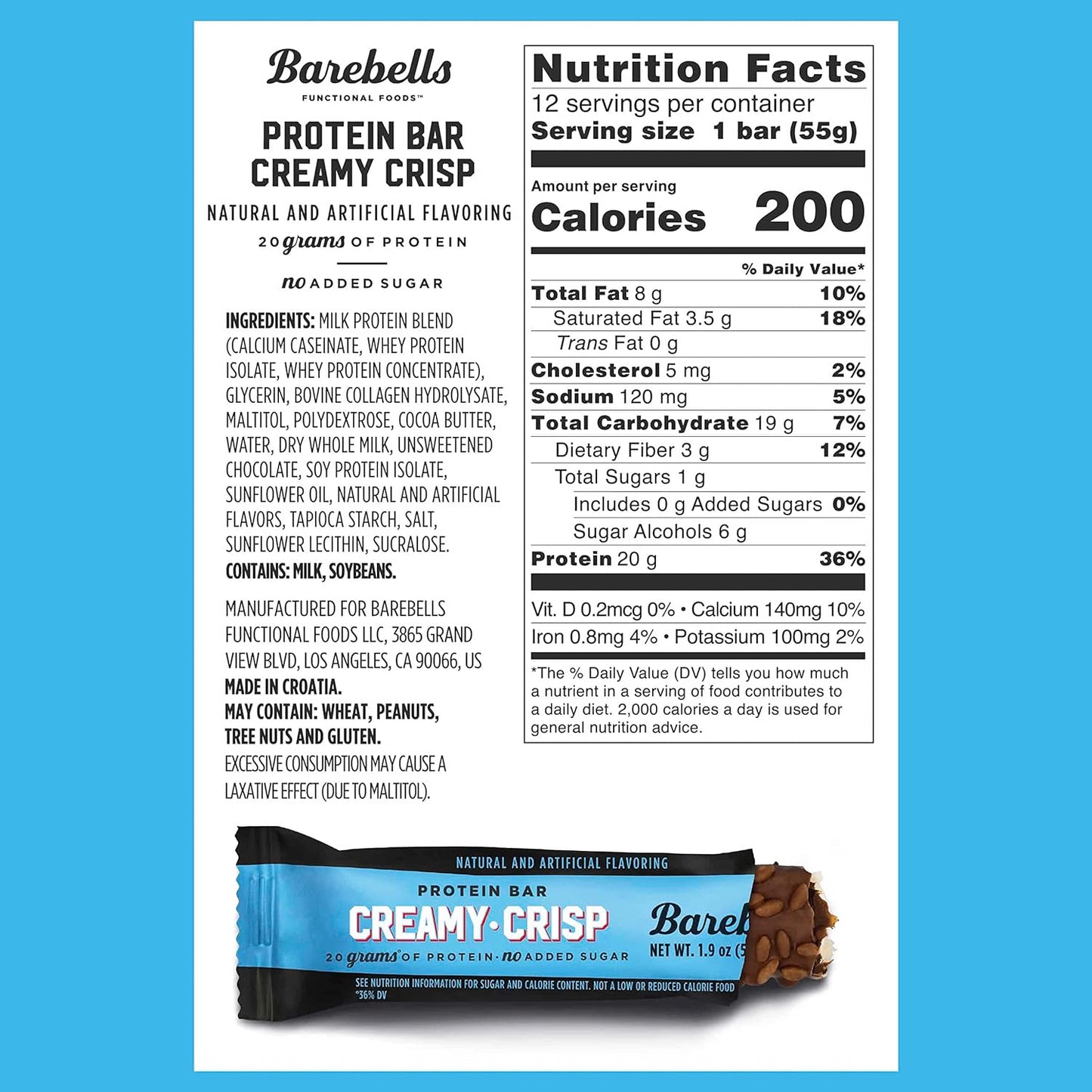 Barebells Protein Bars Creamy Crisp - 12 Count, 20g High Protein Treats - Chocolate Nutrition Bar with 1g Total Sugars - On-The-Go Breakfast or Post-Workout Snack