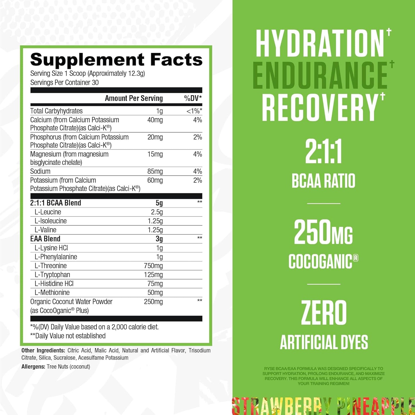 RYSE BCAA EAA Powder - Strawberry Pineapple - 5g Branched Chain Amino Acids, 3g Essential Aminos, Sugar-Free Electrolytes for Pre & Post Workout Muscle Recovery, Hydration and Strength - 30 Servings